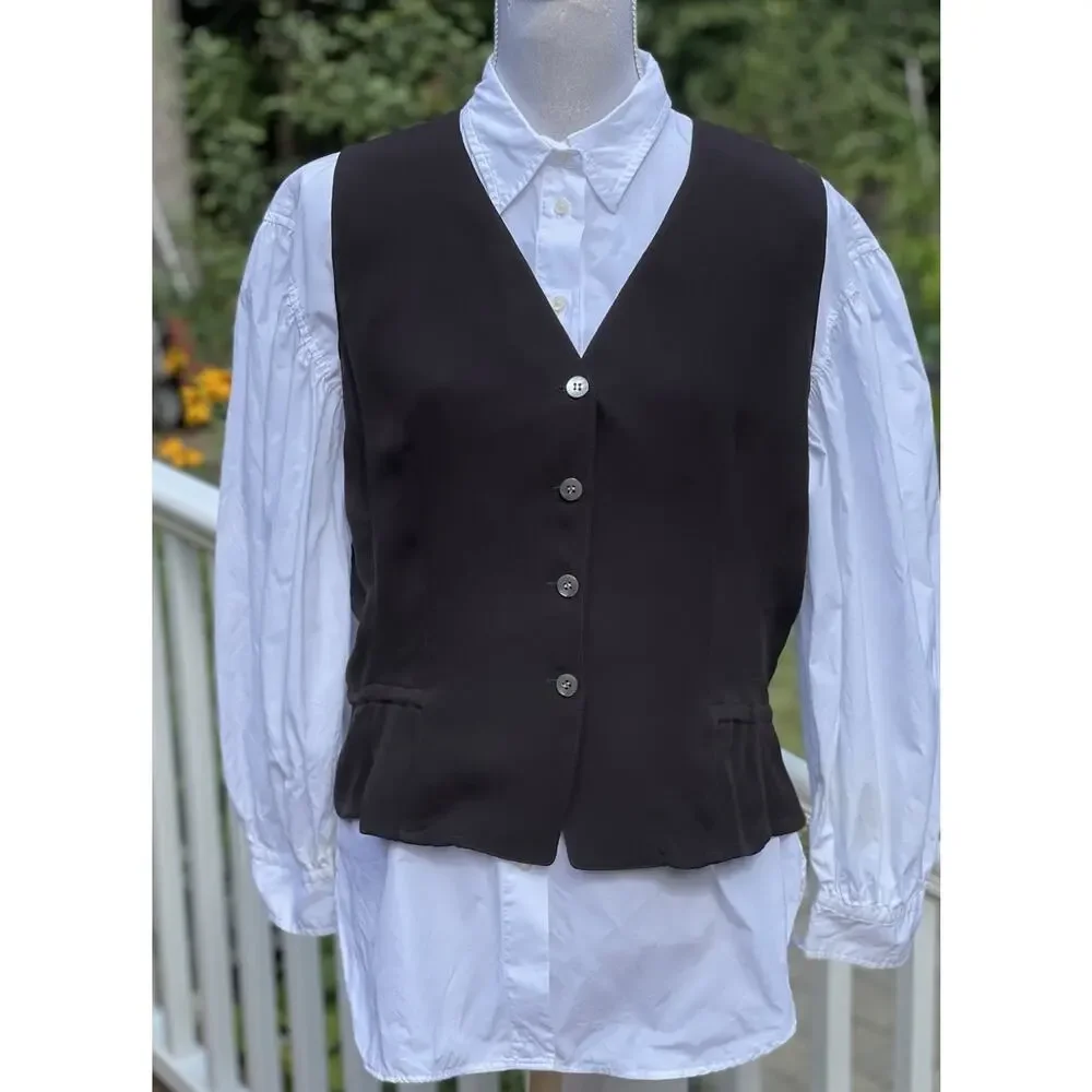 Vintage 90s Emanuel Ungaro Womens Brown Silk Button-Front Vest Luxury Staple, 12 - Picture 10 of 16